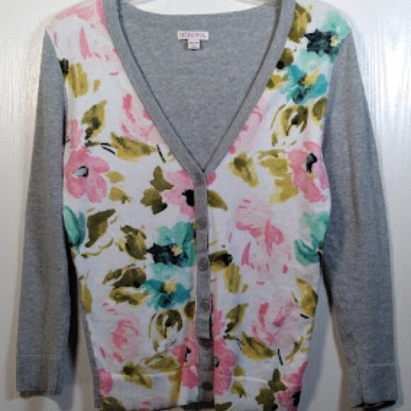 Merona Floral Pink & Gray Cardigan Sweater size: XS - Picture 1 of 14